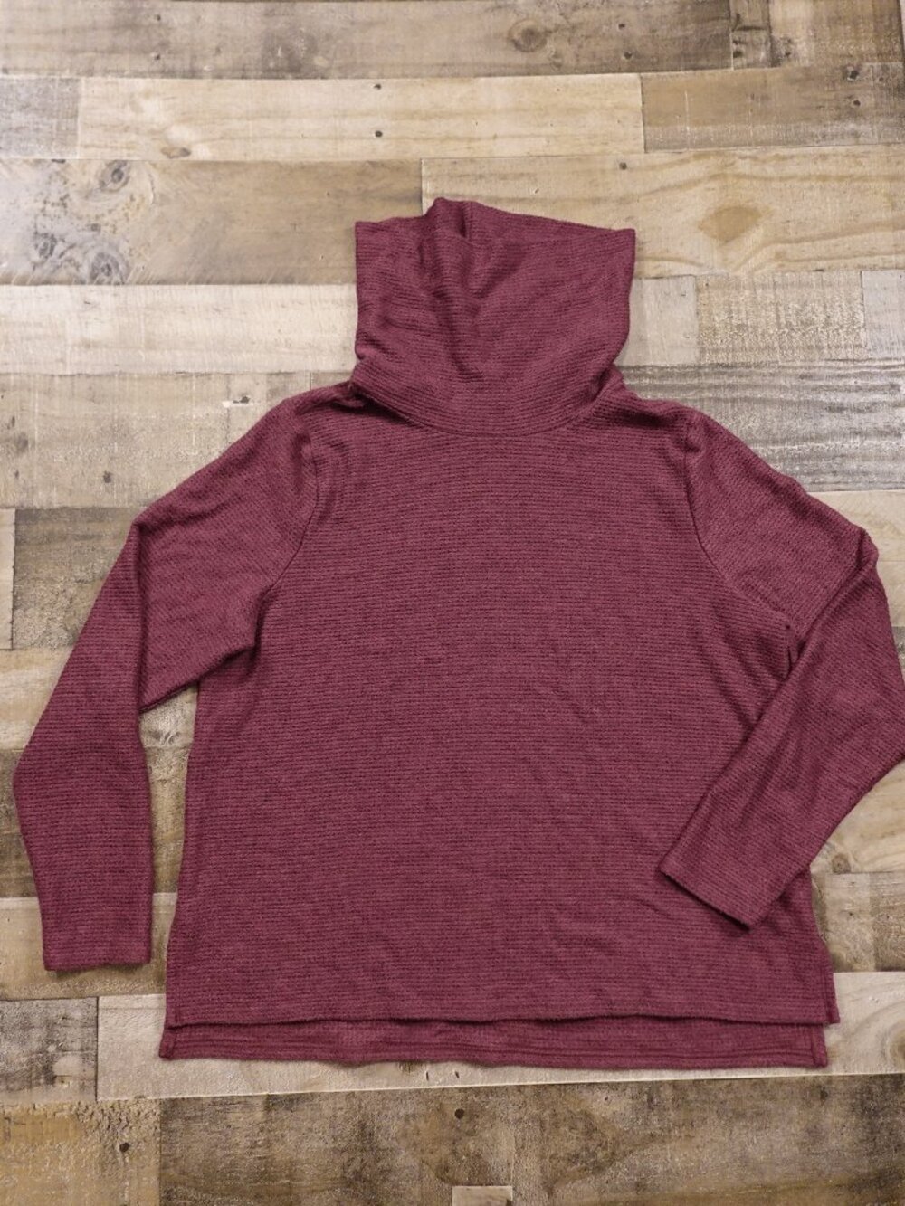 Lands’ End Waffle Knit Cowl Neck Sweater Women’s 1X Burgundy Cozy Soft